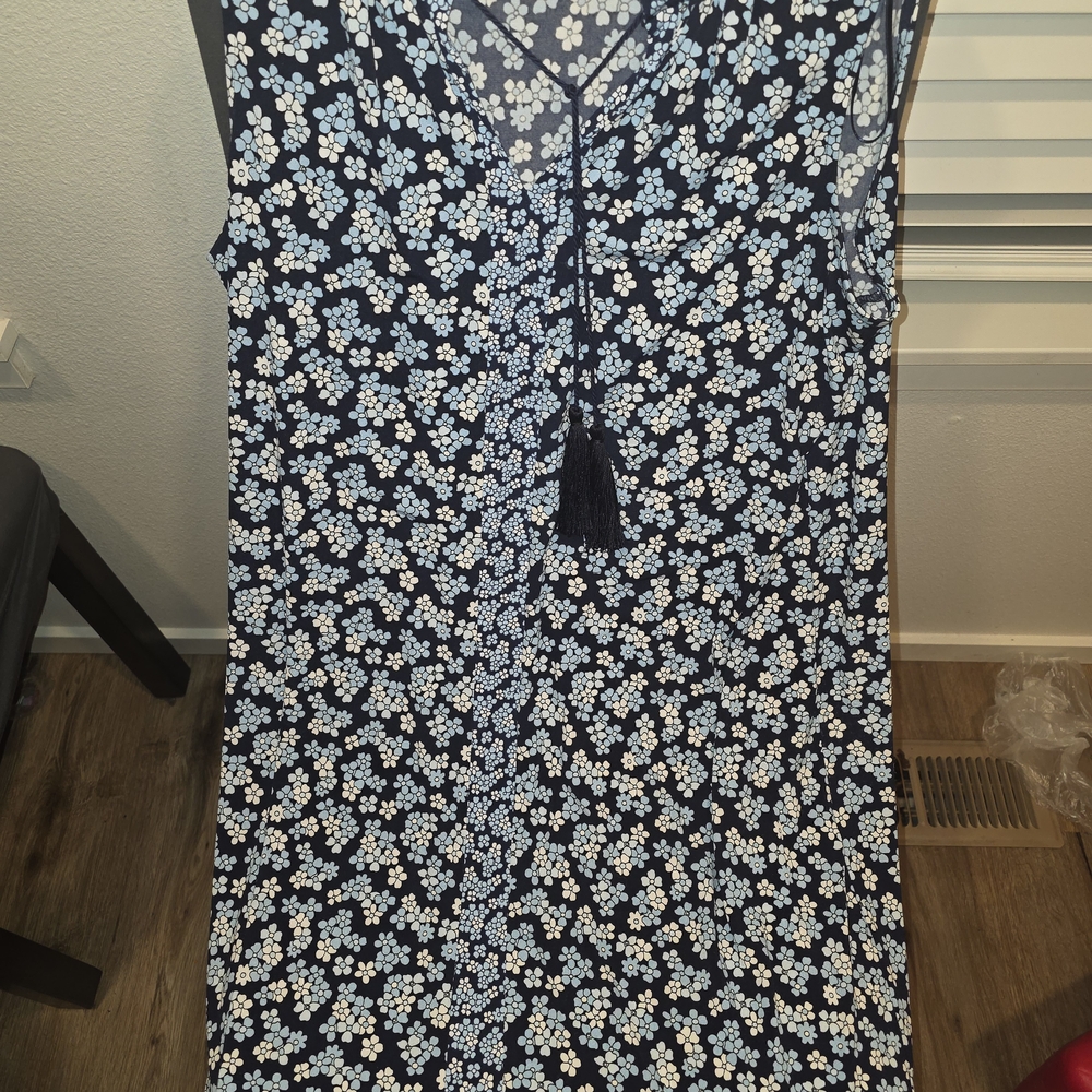 Michael Kors Blue, black and White Sleeveless V-Neck Sundress